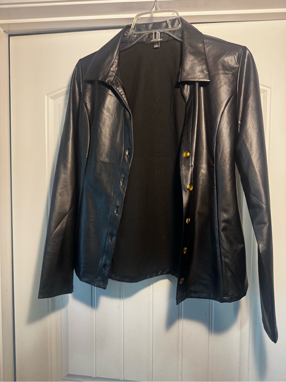 Women’s Black Faux Leather Button-Front Jacket